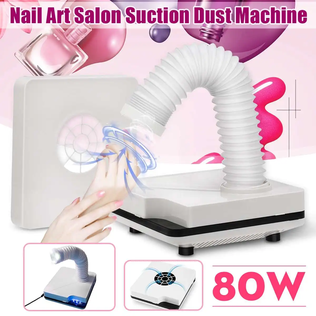 80W Strong Power Nail Suction Dust Collector Nail Dust Collector Vacuum Cleaner Nail Fan Nail