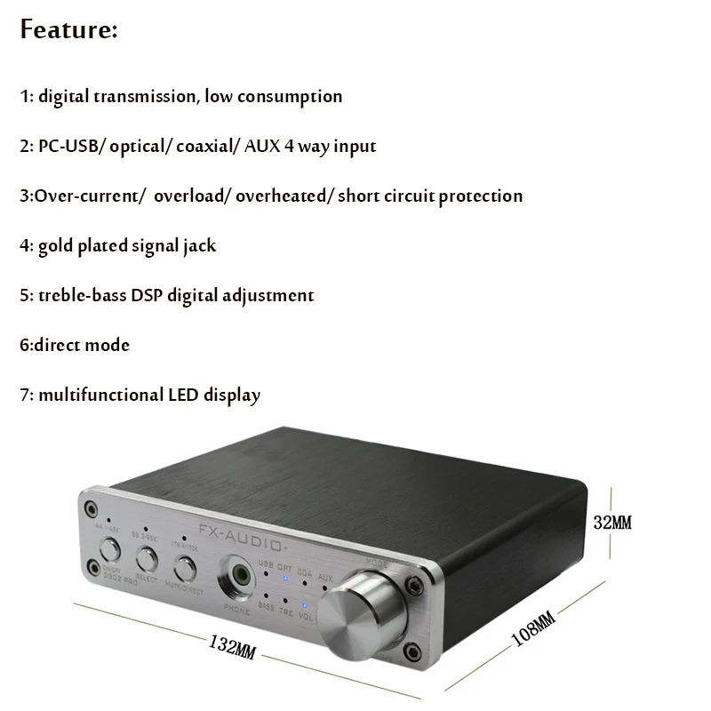 FX audio D302Pro 20 Вт + Цифровой HiFi усилитель коаксиальный Оптический USB AUX для наушников