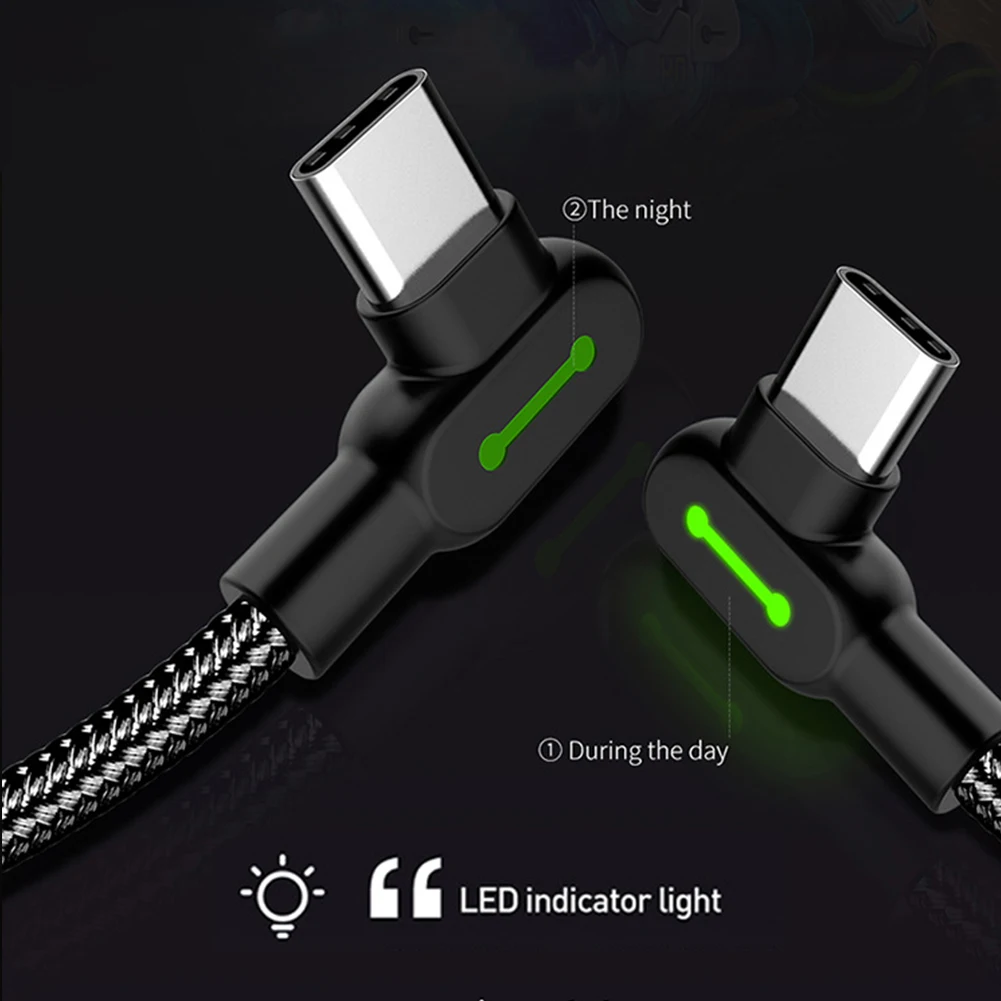 

Type-C Double Elbow Charging Cable Fast USB Portable Durable Connection Anti-Wrap Two Lighting Modes Double-sided Pluggable
