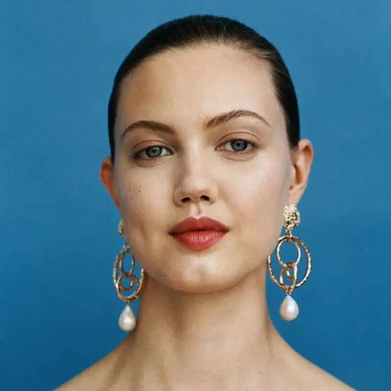 

Flatfoosie New Trendy Simulation Pearl Drop Dangle Earrings Women Geometric Round Vintage Bohemian Pendant Metal Earring Jewelry