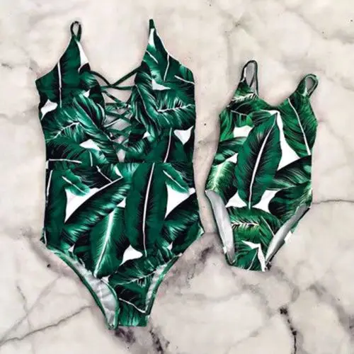 

Family Matching Swimwear Mother Daughter Women Bandage Bikini Girl Swimsuit NEW