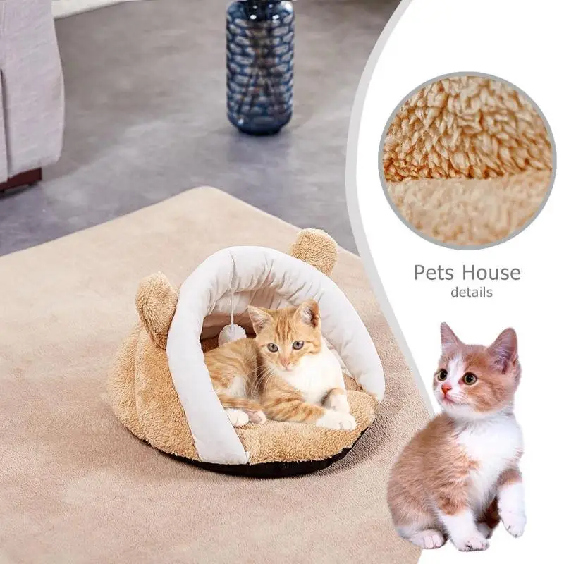 

Warm Cat House Pet Bed Pet Dog House Lovely Non-slip Soft Suitable Pet Dog Cushion Cat Bed House With Yarn Ball Cat Toys