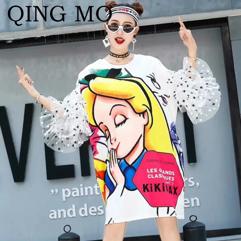 QING MO женское белое платье с рукавами лепестками индивидуальное мультяшным