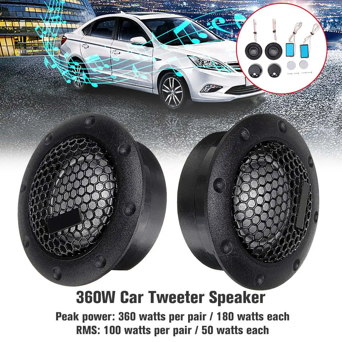 2pcs Universal 360W Car Tweeter Speaker Mini Portable Diameter Dome
