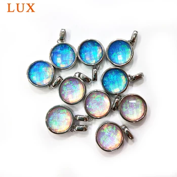 

Small Opal Round Circle pendants silver plated Bezel Charm 12mm Gem stone silver Rimmed Pendant