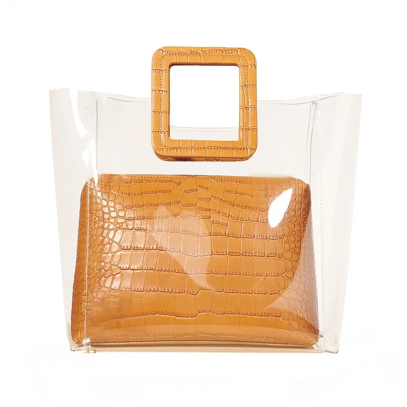 

Kajie PVC Plastic Clear Transparent Bag Korea Causal Seaside Tote Summer Beach Bag Lady Shopper Handbag Composite Bag 2pcs