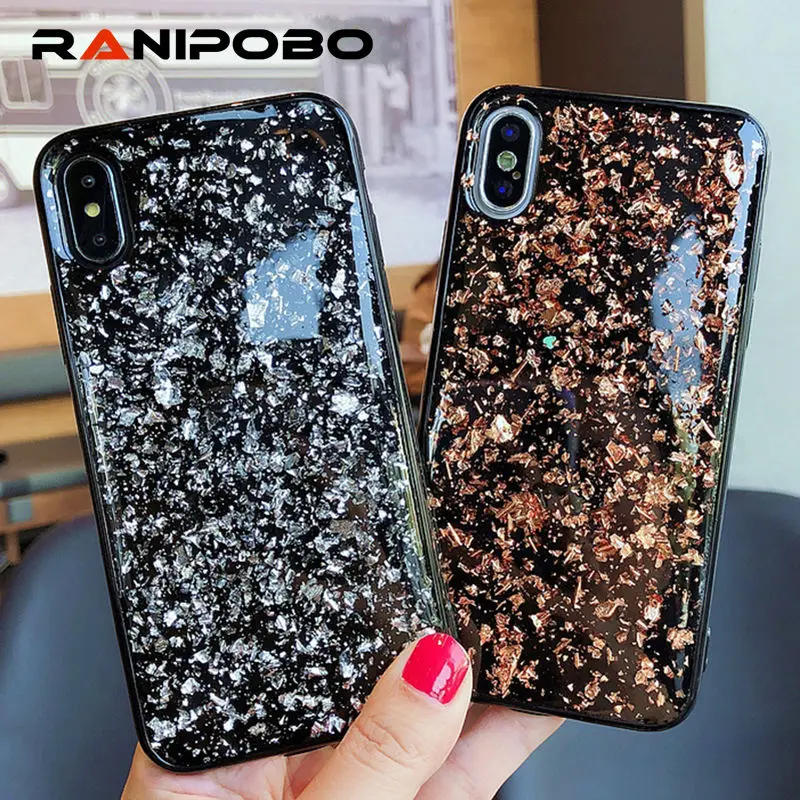 

Shining Glitter Sequins phone Cases for iphone 6 6S 7 8 Plus X XS XR XS Max Bling gold foil soft Back Cover Fundas