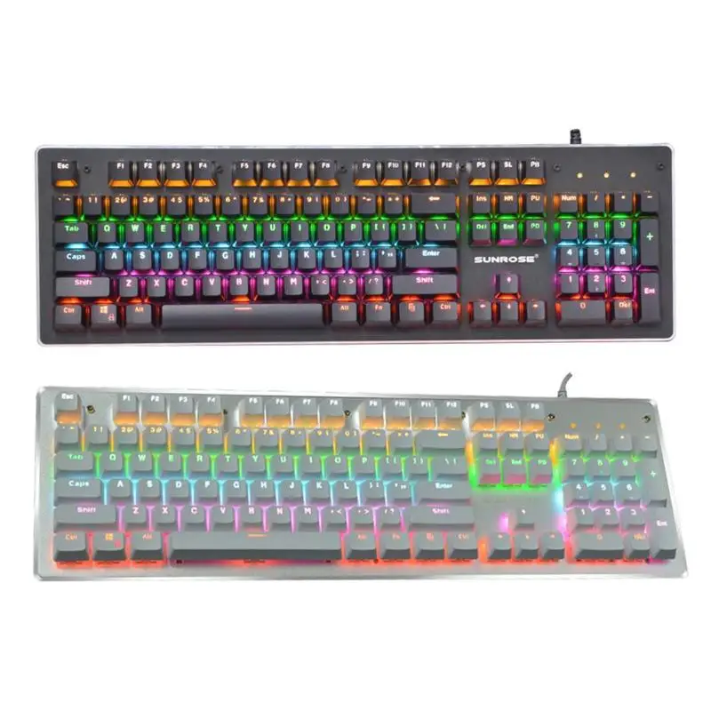 

SUNROSE T610 Blue Switch Mechanical Keyboard for Game Player Splashproof USB Wired 104 Keys RGB Backlight Keyboard for PC Laptop