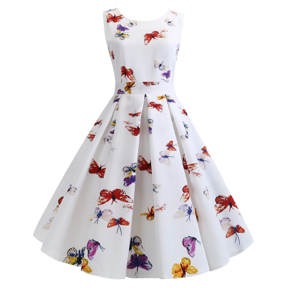 

Kenancy Butterfly Floral Print Women Dress Elegant Audrey Hepburn Vintage Party Dress Summer Pin Up Rockabilly Vestidos Mujer