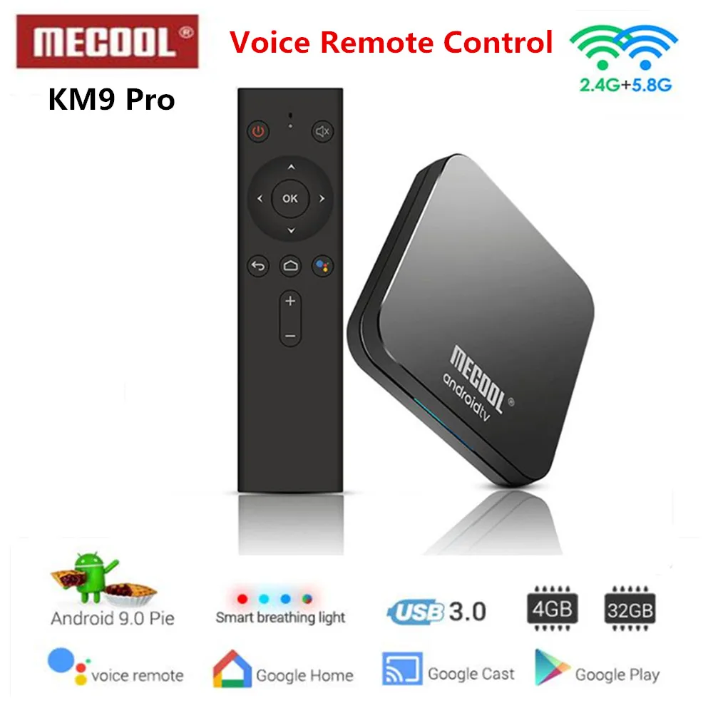 

MECOOL KM9 PRO Android 9.0 Smart TV Box Amlogic S905X2 4GB 32G Google Certified BT4.1 Dual WiFi 4K ATV Set Top Box Voice Control
