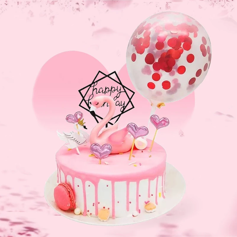 Joyeux Anniversaire Flamingo Gateau Topper Bebe Rose Paon Plume Ballon Gateau Toppers Pour L Anniversaire De Mariage Graduation Decoration Aliexpress