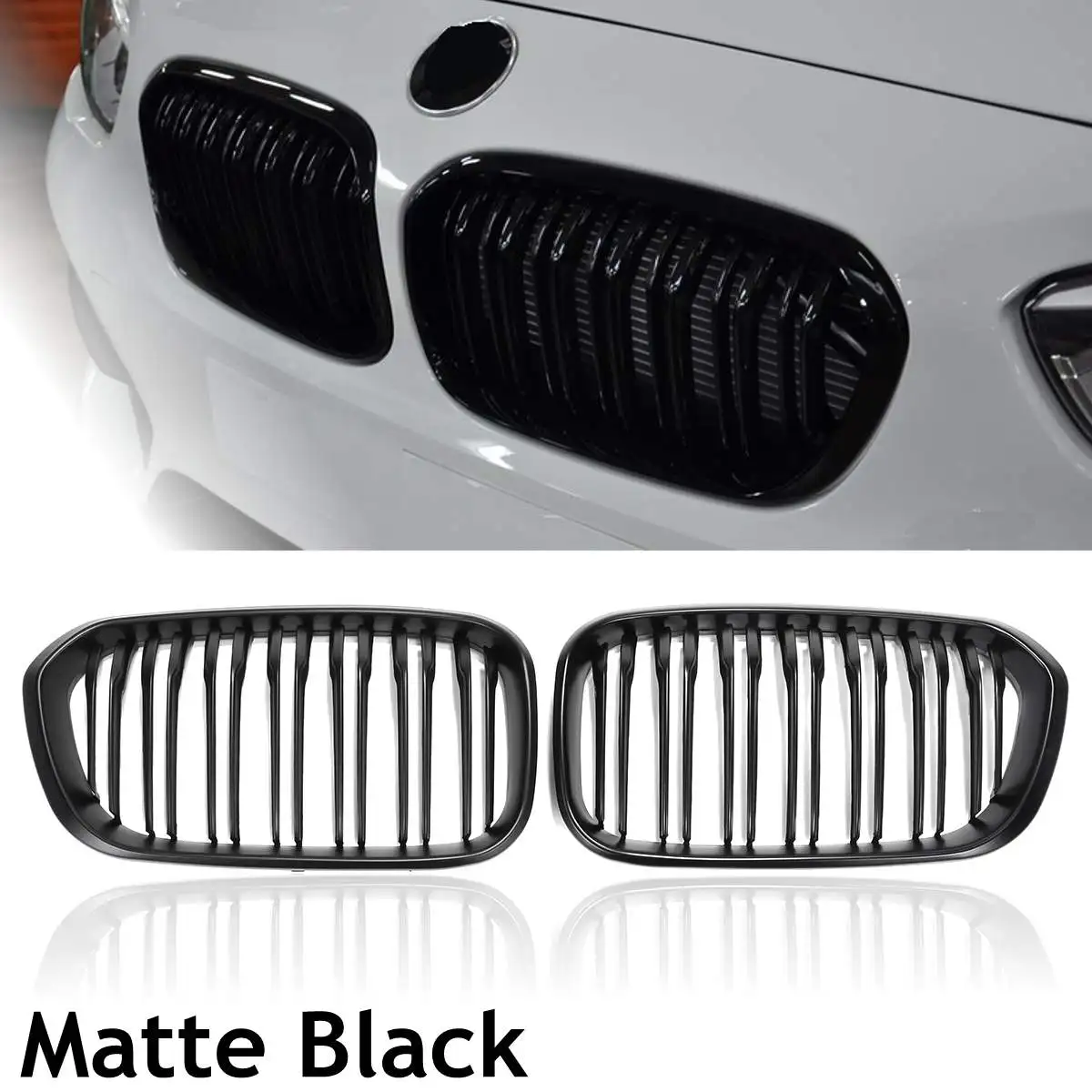 

For BMW F20 F21 1 Series 15-16 Pair Matte Black Front Kidney Grill Grille