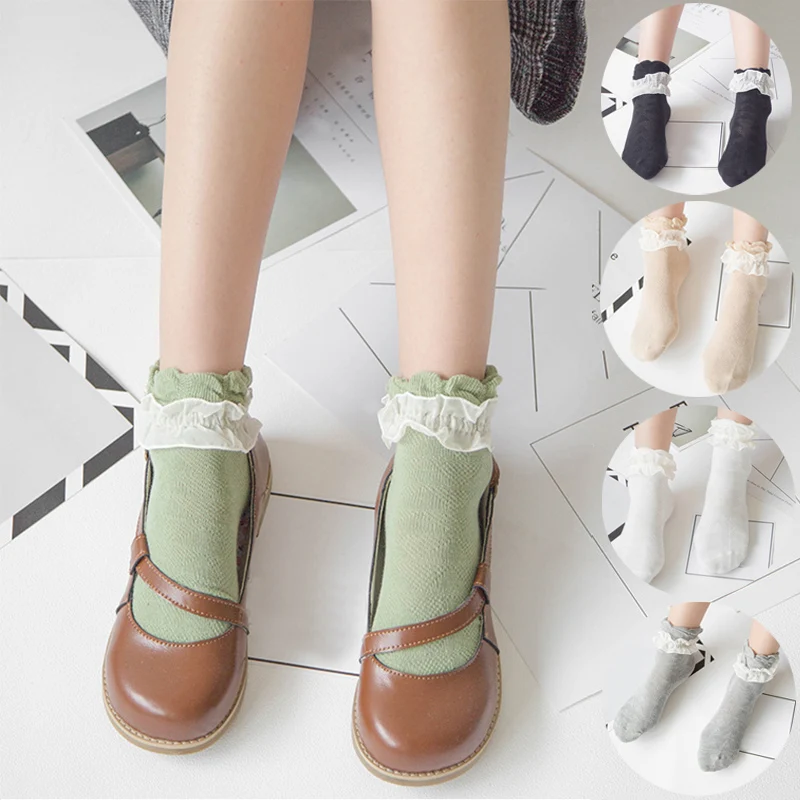 

Hot Sweet Princess Lace Socks Harajuku Women Girls Elasticity Vintage Hollow Retro Hollow Breathable Cute Cotton 1Pair 5 Colors