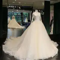 หรูหราเย็บปักถักร้อย Appliques บอลชุดแต่งงานชุด Sparkly ประดับด้วยลูกปัดมุกแขนยาว 2019 Real Photo Vestido De Noiva