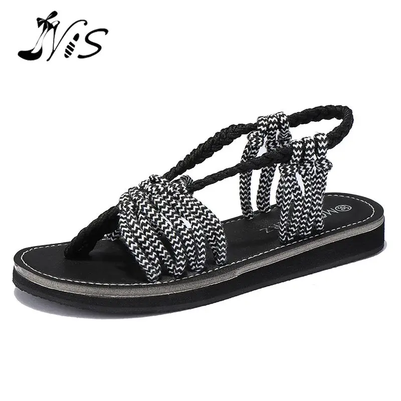 

NIS Weave Gladiator Sandals Women Clip Toe Beach Summer Shoes Flip Flops Slip-on Casual Shoes Woman Flat Heel Bohemian Sandals