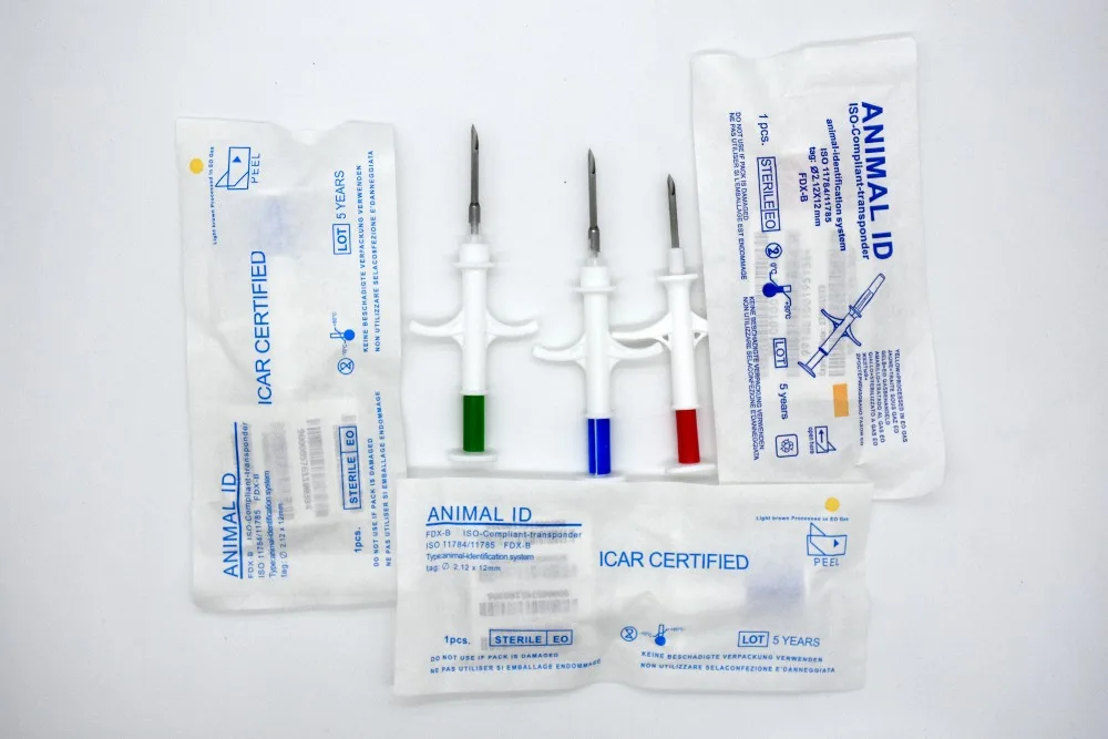 

2.12X12 FDX-B ISO11784/785 RFID 500pcs Id Injector Pet Glass Tag Microchip Syringe for animals Pig Cow Cattle Horse Dog Fish