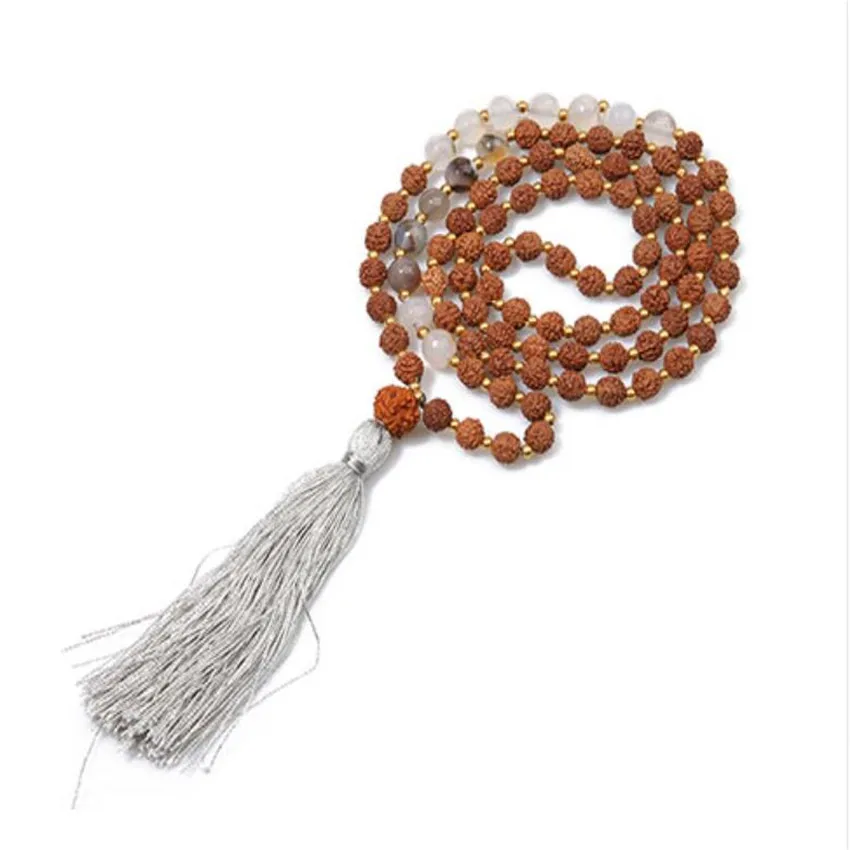8mm 108 Rudraksha tawney Necklace chain Meditation Chakas Buddhism natural mala Tibet silver Handmade MONK Reiki | Украшения и