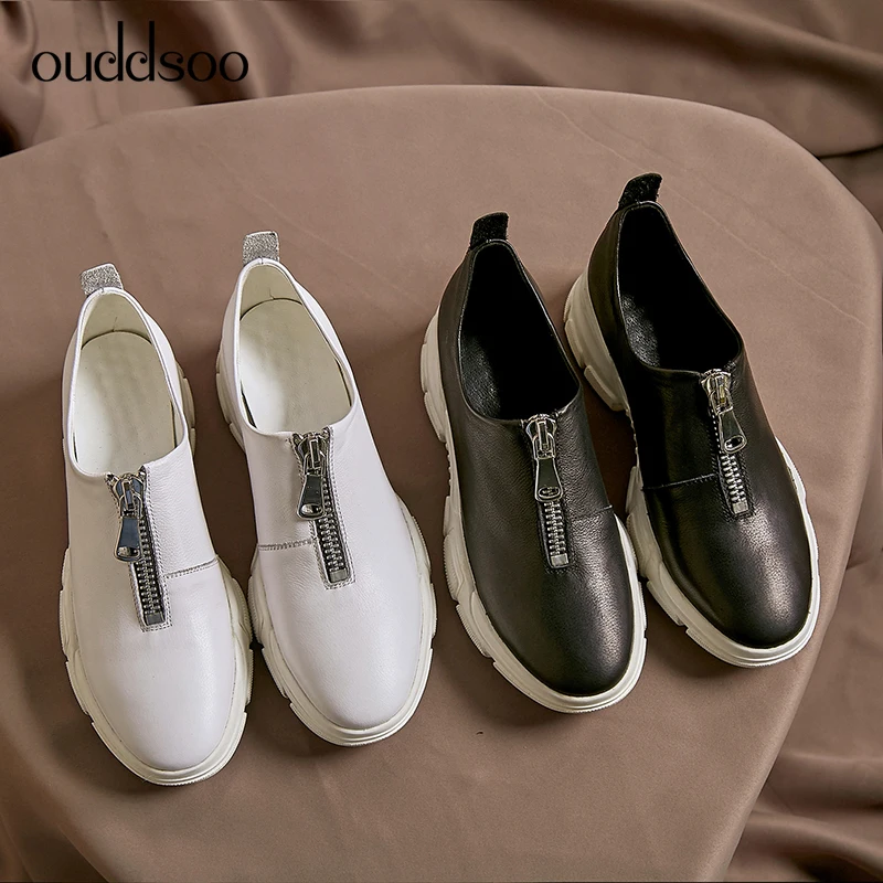 

ODS 2019 Genuine Leather Women Flats Casual Shoes Women's Slip On Comfortable Plus Size Work Shoes Ladies Off White Women Shoes