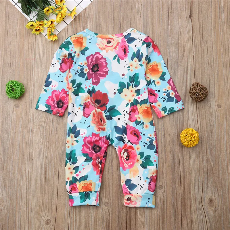 PUDCOCO/Новейшая Одежда для новорожденных и маленьких девочек с цветочным рисунком, хлопковая одежда с цветочным рисунком, комбинезон с длинными рукавами, комбинезоны, 3-24 м