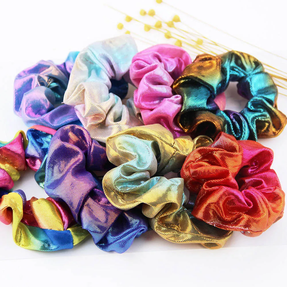 wholesale Women Elastic Hair Rope Glitter Ponytail Holder Laser Radiation Colorful Hair Ring Scrunchy Hair Band Accessories