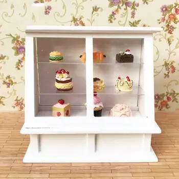 

1:12 Scale Dollhouse Furniture Wooden Cupcake Cabinet with 9pcs Cake Model Miniature Doll House Accessories Decoration Toys