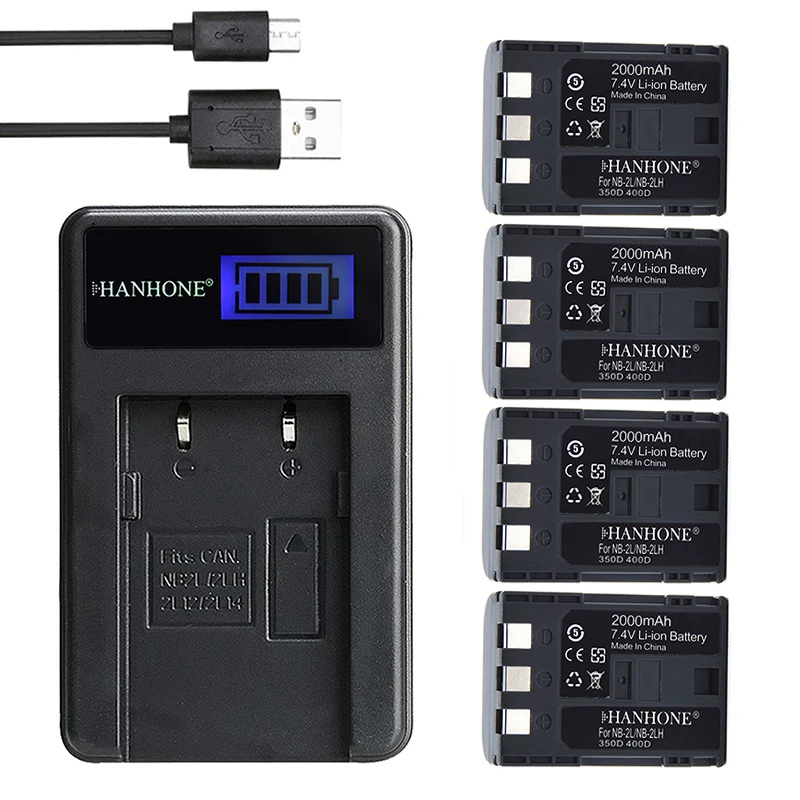 4PCS 2000mAh NB 2LH NB 2L Digital Camera Battery+USB Charger For Canon