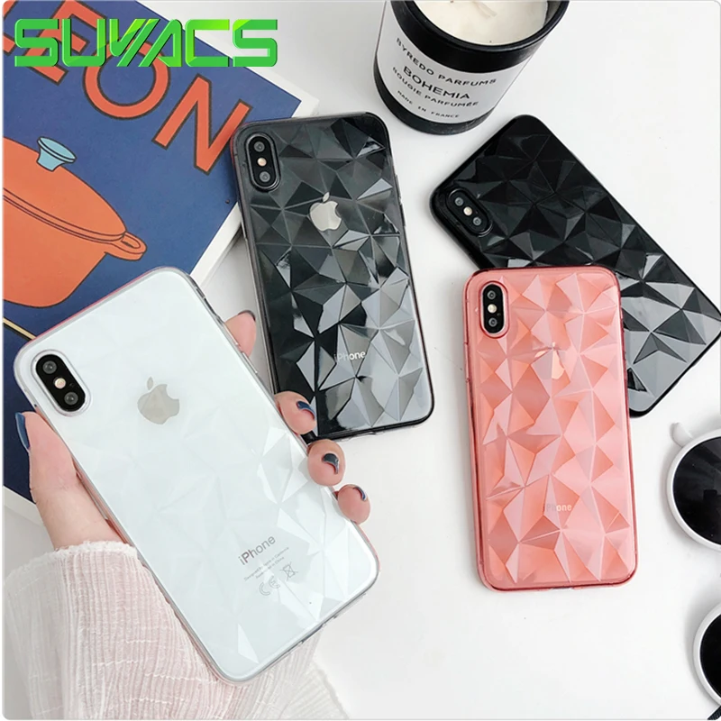 

SUYACS For iphone XS Max Case For iphone XR X 7 6S 6 8 Plus Soft TPU Cover Cute Candy Color Clear Geometric Rhombus Phone Cases