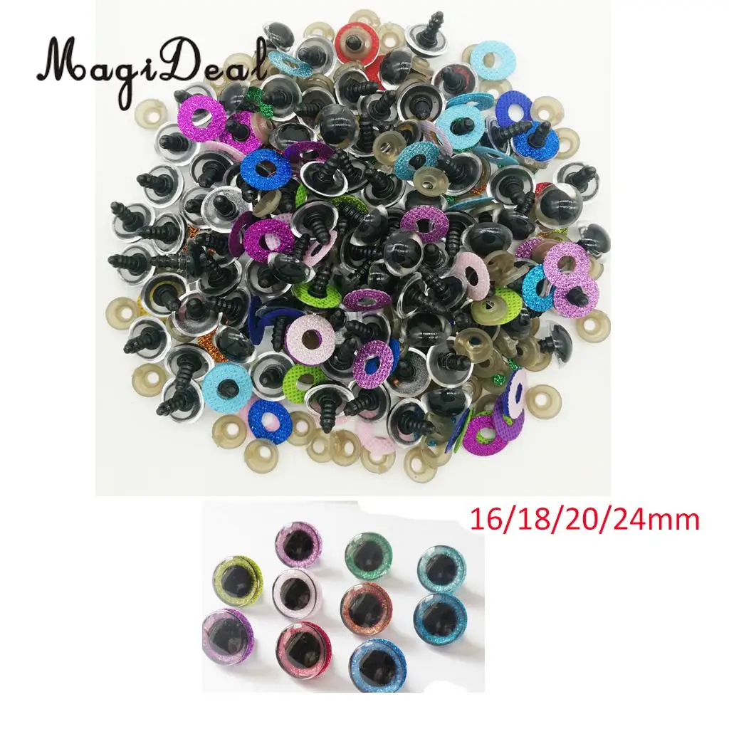 

10pcs 16mm Plastic Round Safety Eyes + Glitter Nonwovens + Washers For Teddy Bear Soft Stuffed Toy DIY