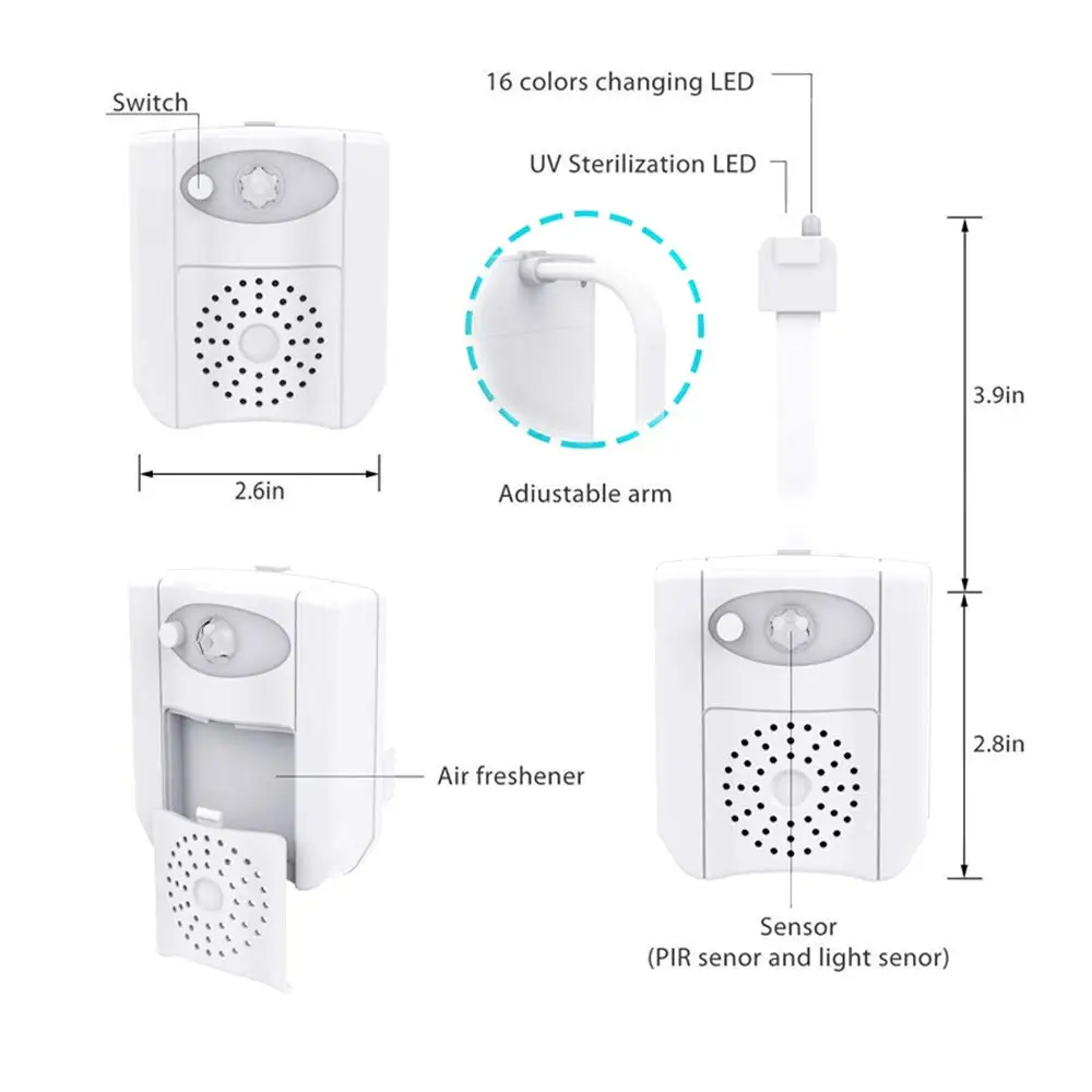 Свежий воздушный светильник для унитаза, лампа-ПИР, Ночной светильник, УФ-проектор, Ночной светильник, умный светильник с датчиком движения, светодиодный светильник, 16 цветов
