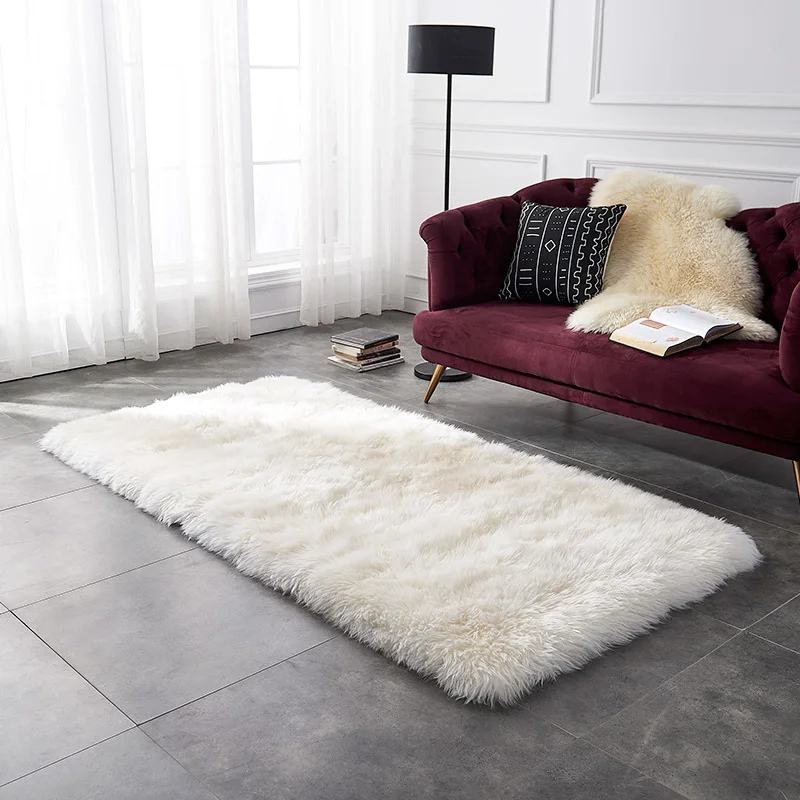 AOZUN 100x200 см Прямоугольный коврик из овечьей кожи для домашнего декора, коврик из натуральной мягкой овечьей кожи для гостиной, ковер из эко меха для спальни