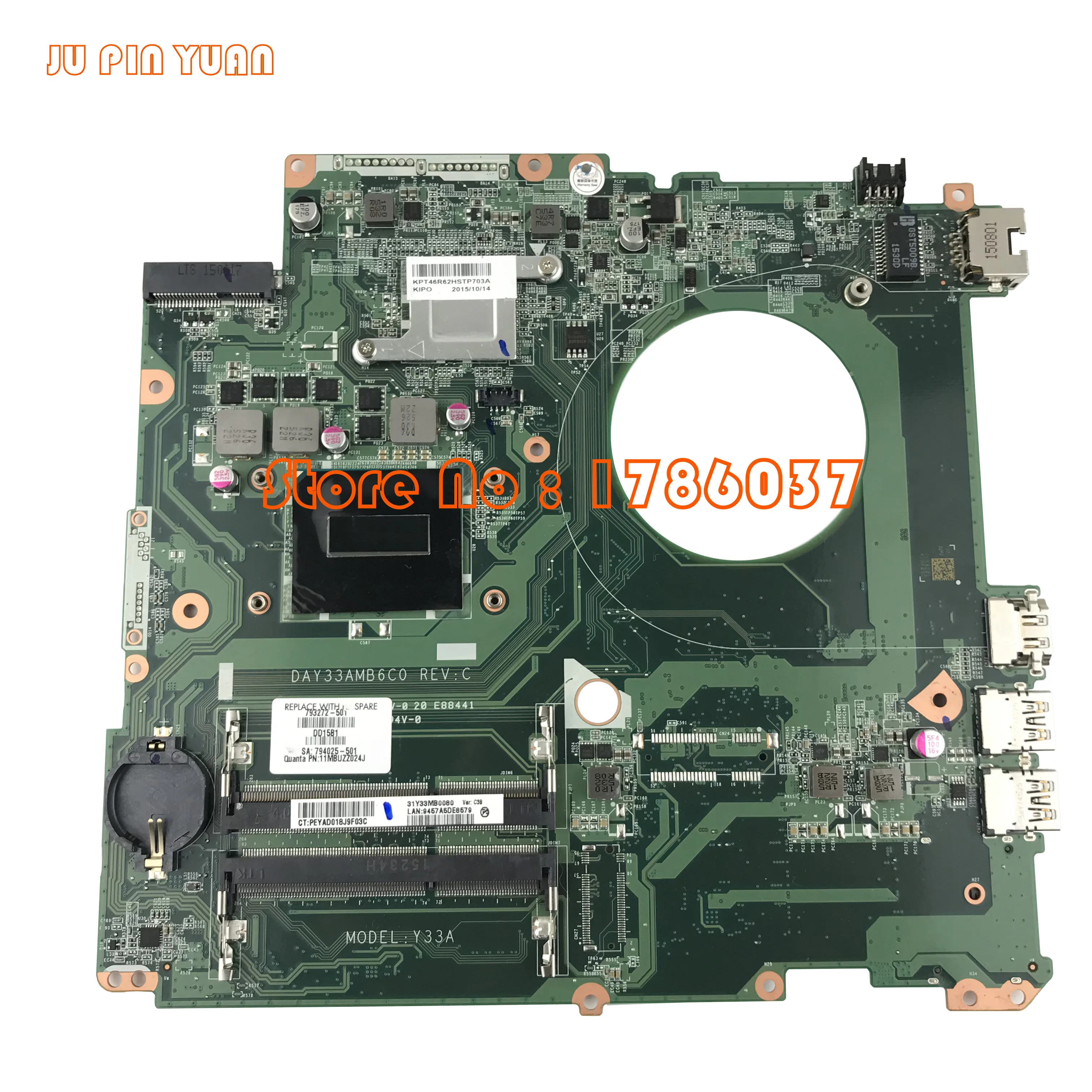 

JU PIN YUAN 793272-501 793272-001 DAY33AMB6C0 Y33 For HP ENVY 17-K 17T-K Laptop Motherboard with i7-4720HQ CPU fully Tested