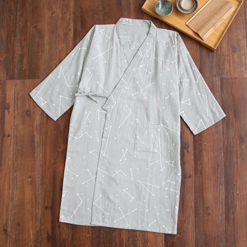 Модные пары кимоно халаты для женщин Половина рукава простая Ночная рубашка хлопок кимоно японский двойной марлевые халаты для женщин