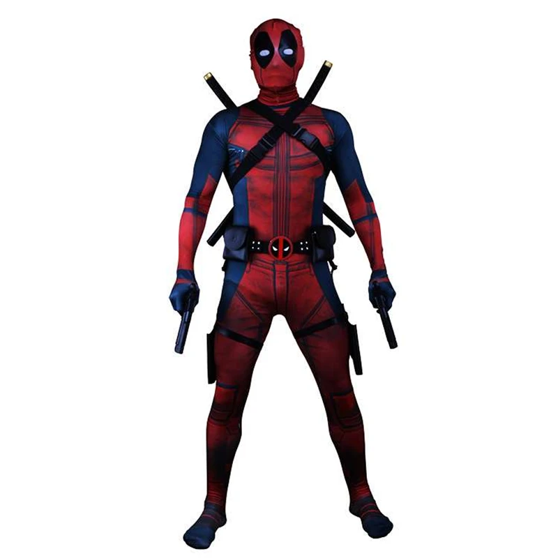 

Deadpool CosplayCostume Adult Man Spandex Lycra Zentai Bodysuit Halloween Cosplay Suit Belt Headwear Mask Sword Holster