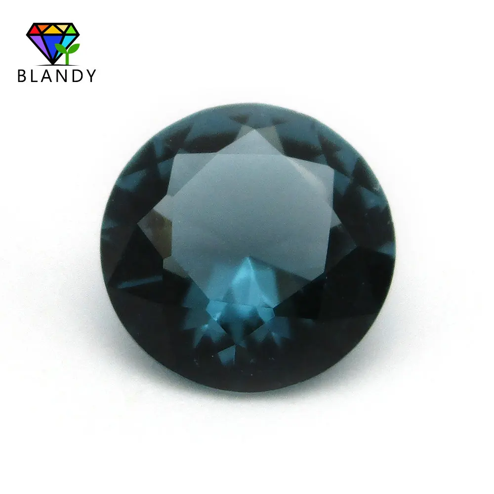 

High Quality 3.0-14mm Round Cut Ink-Blue Color Glass Stone Loose Synthetic Gems For Jewelry