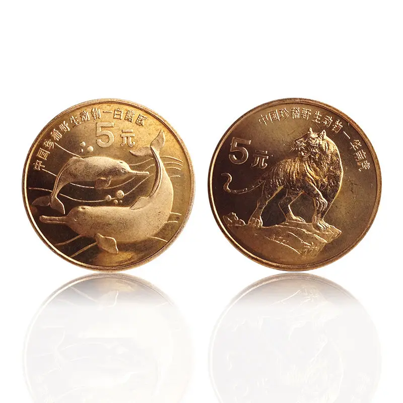 China 5 Yuan 2 PCS Commemorative Coins South Tiger &amp Baiji 1996 Rare Wild Animal Roll-off UNC Original Genuine Asian | Дом и сад