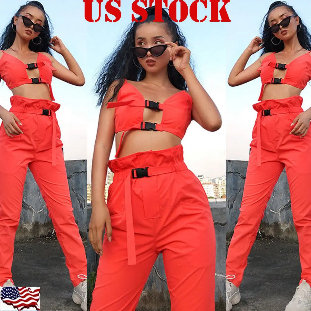 

Summer New Two Piece Sets Women Outfits Sleeveless Bandage Crop Top Long Pants Set Harajuku Casual Suit Club Sexy Streetwear