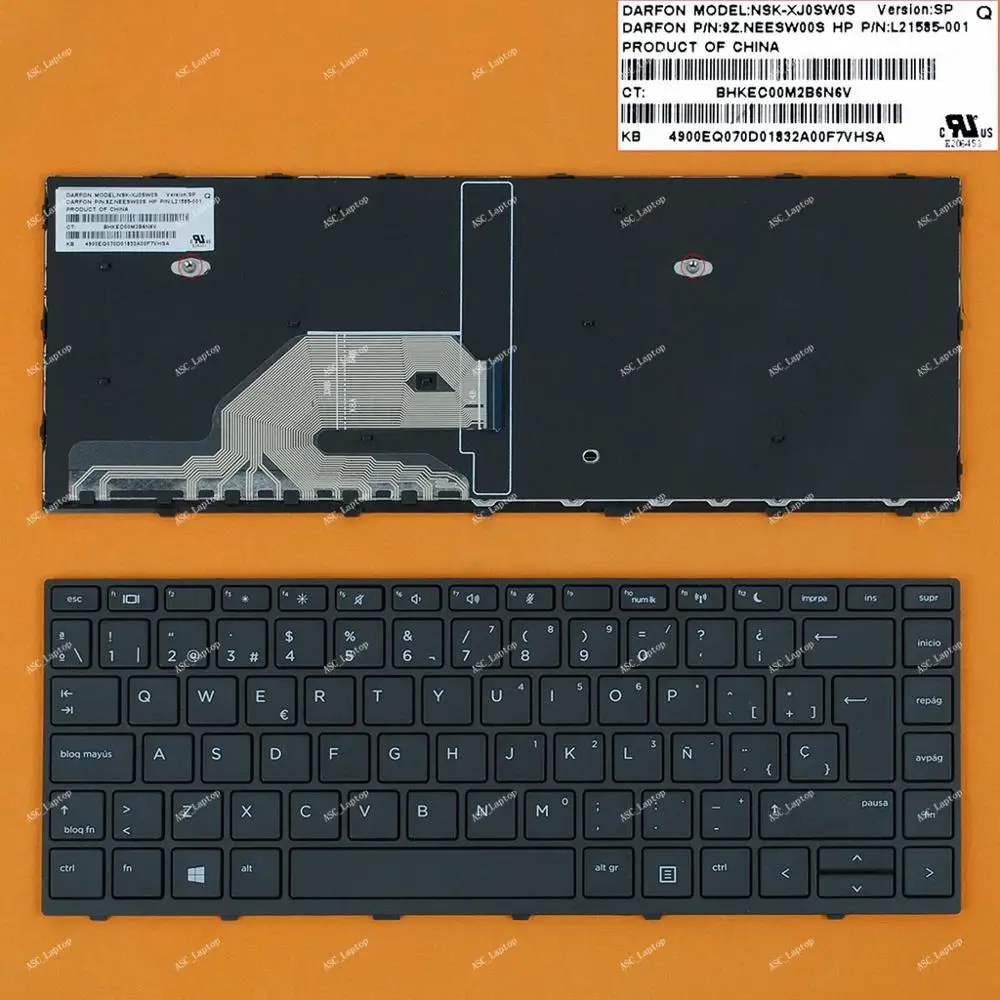 

New Spanish Teclado Keyboard For HP Probook 430 G5 440 G5 445 G5 Laptop, Black Frame Black, No Backlit