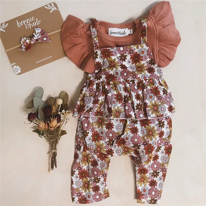 

2019 Summer Brand New Fashion Infant Toddler Baby Girls Floral Strap Popular Jumpsuit Harem Pants Trousers Popular Clothes