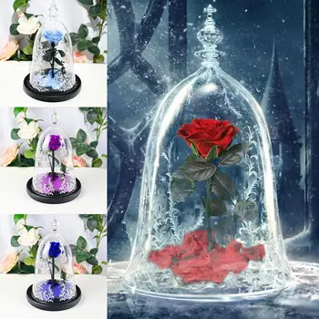 

Everlasting Flower Glass Cover Rose Christmas Gift Valentine's Day Lover's Gift Home Decoration Dropshipping Without Battery