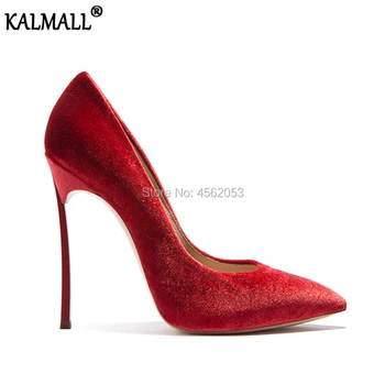 

KALMALL Tacones Mujer Sexy Pointed Toe Stiletto Pumps High Heel Black Grey Green Red Velvet Shoes Woman Plus Size Ladies Heels