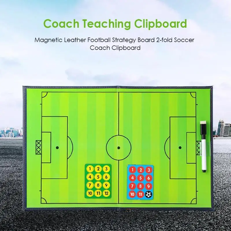 

Magnetic Leather Football Strategy teaching Board 2-fold Soccer Coach Teaching Board Clipboard with Magnetic Stylus games