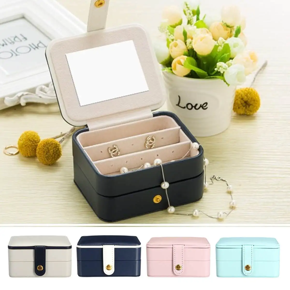 

Leather Jewellery Box Portable Jewelry Necklace Bracelet Earring Boxes Organizer Display Case Storage Boxes for Travel Girl Gift