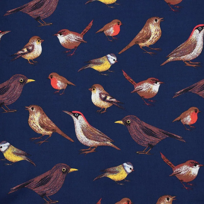Ткань хлопчатобумажная стрейчевая для платья с принтом птиц|stretch poplin fabric|fabric for
