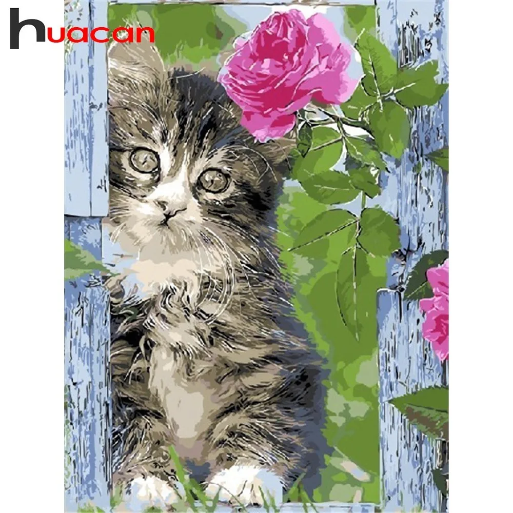 

Huacan Full Square Diamond Mosaic Sale Cat Diamond Painting Animal Pictures Of Rhinestones Diamond Embroidery Flower Beadwork