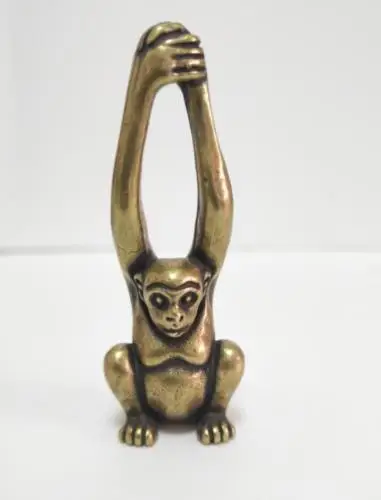

Chinese Pastoral Style Pure Copper Brass Bronze Long Arm Monkey Small Statue