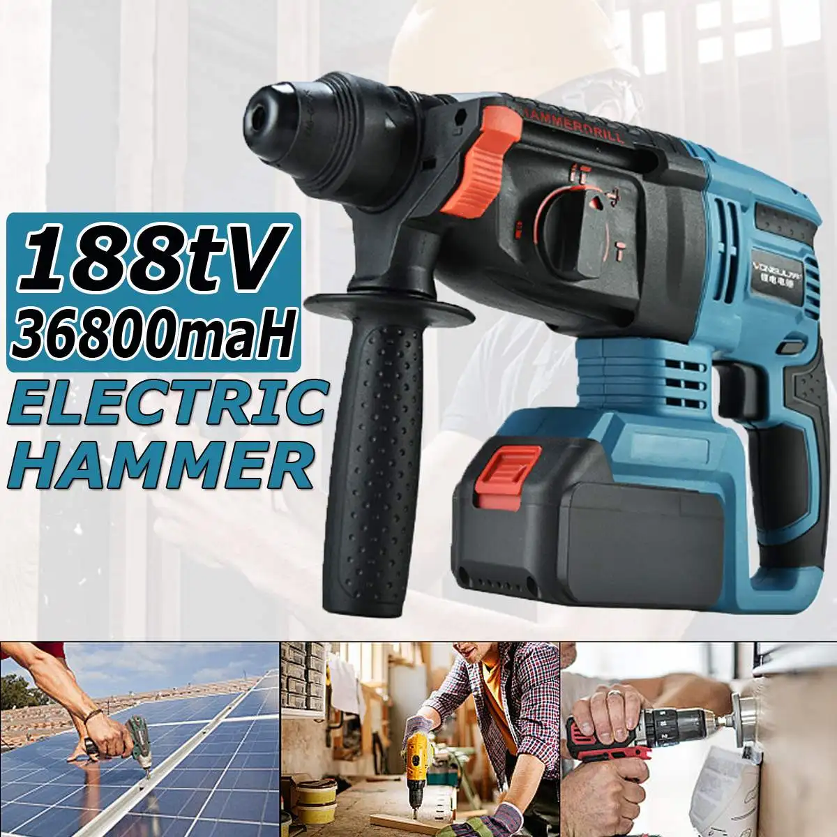 

100-240V 800W Electric Cordless Drill 3 in 1 Multifunction Rechargeable Cordless Brushless Electric Rotary Hammer with Battery