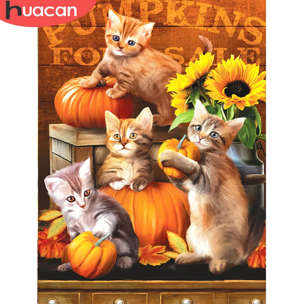 

HUACAN Diamond Painting Full Square Cat 5D Diamond Embroidery Sale Animal Diamond Mosaic Picture Rhinestone Decor Home Handmade