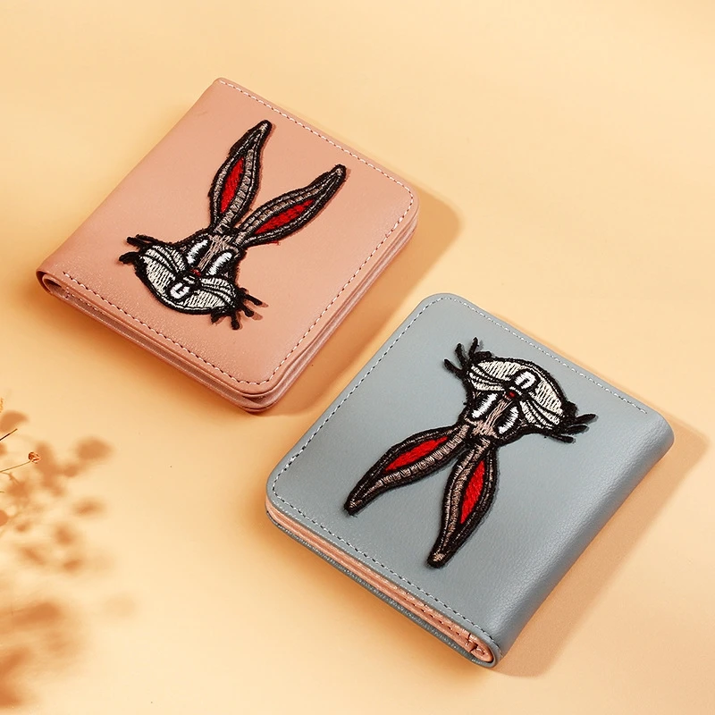 

Japanese And Korean Version Short Rabbit Two-Fold Wallet Female Embroidery Line Ladies Wallet Folding Mini Slim Wallet