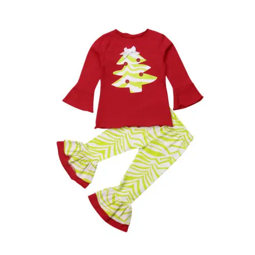 

Toddler Kid Baby Girl Christmas Clothes Ruffle Top T Shirt Long Pants Outfit Set
