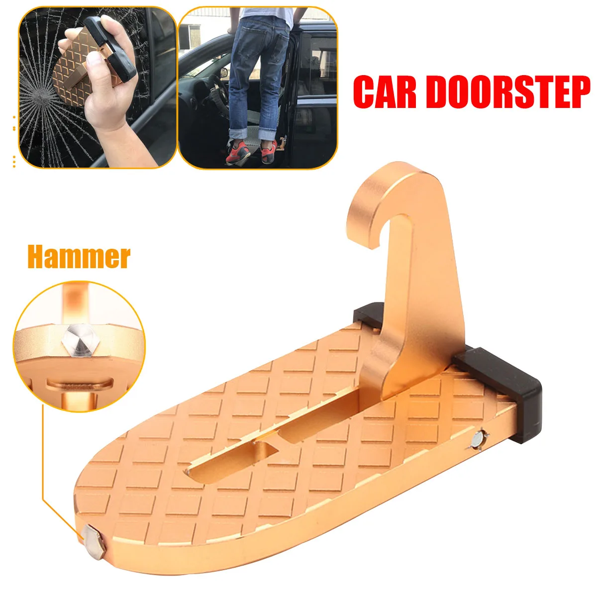 

2 In 1 Hammer Car Emergency Safety Hammer Window Breaker Rescue Tool + Car Doorstep Vehicle Rooftop Roof Rack Assistance